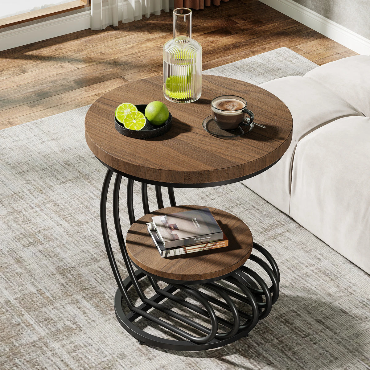 Tribesigns Modern Round End Table With Faux Marble Storage Shelf