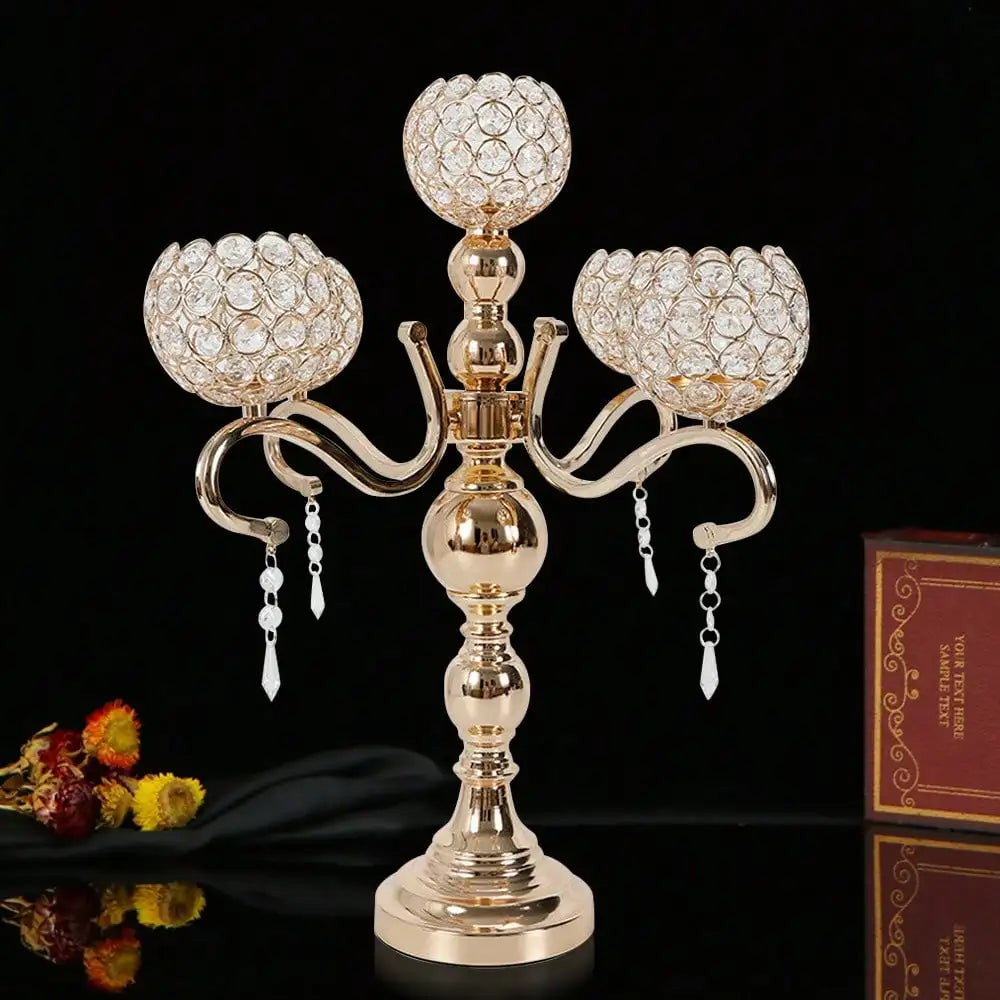 Crystal Five Arm Tabletop Candelabra For Weddings And Home Decor