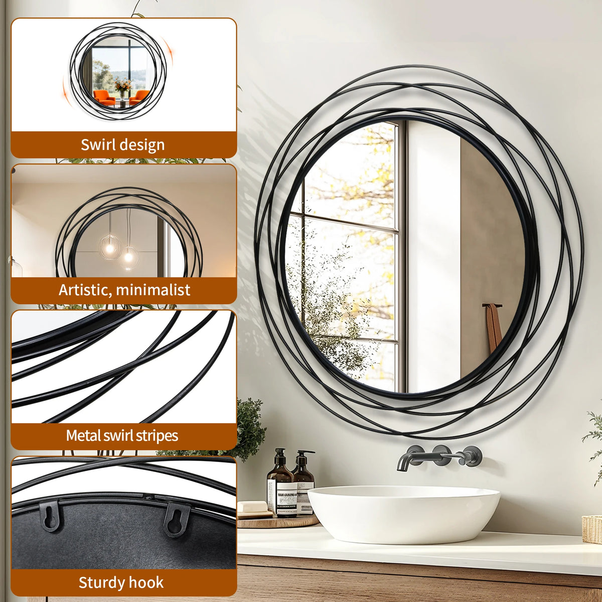 LUVODI Modern Round Wall Mirror With Decorative Iron Wire Frame