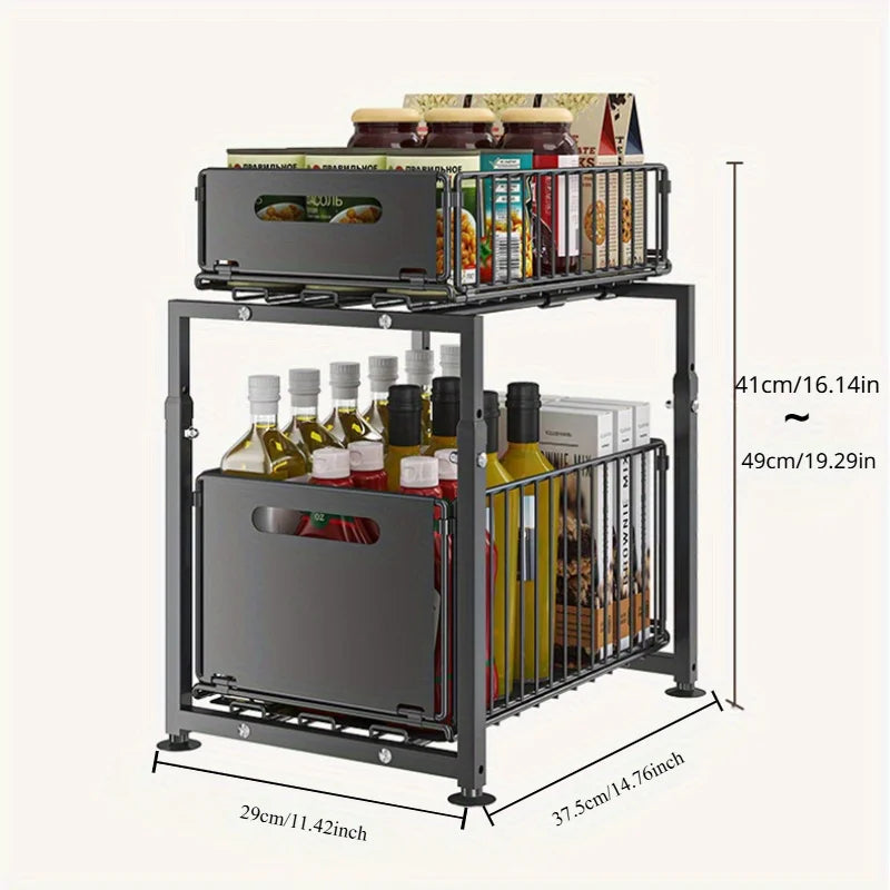AEHOME 2 Tier Slide Out Cabinet Organizer Heavy Duty Storage Shelf