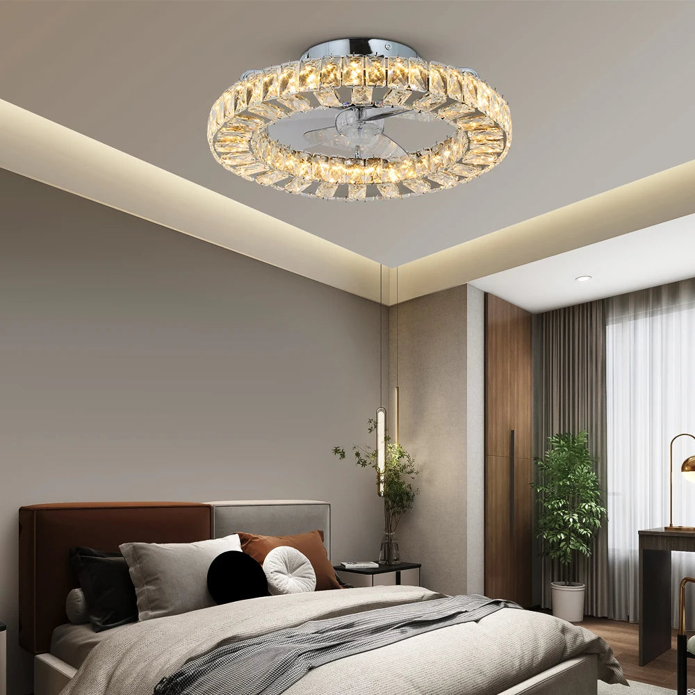 GreeLustr Led Ceiling Fan Lamp With Remote Control Living Room Lighting Crystal Chandeliers Decoration Home Luxury Hanging Light
