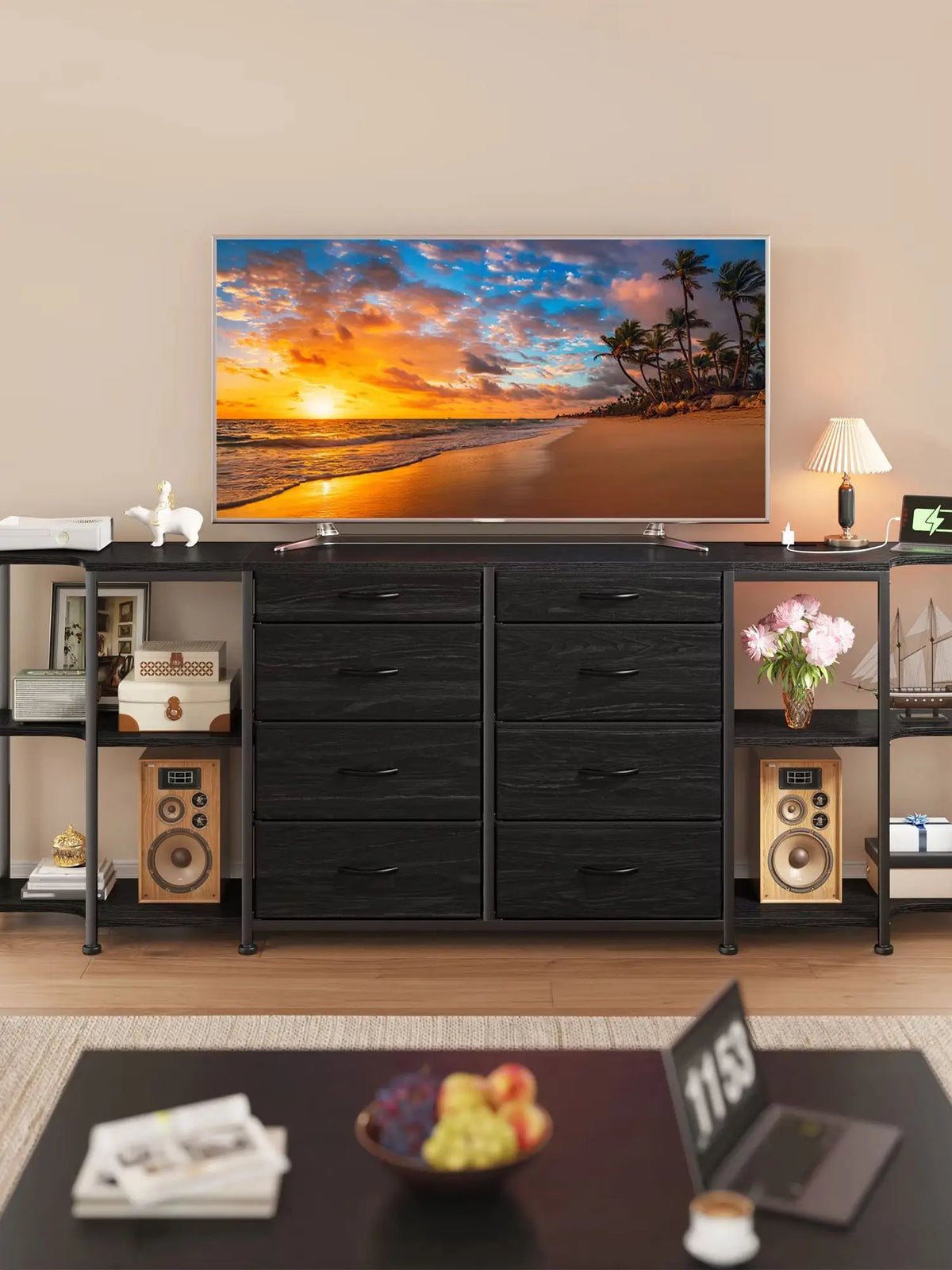 EnHomee Modern TV Stand Dresser With Dual Power Outlets
