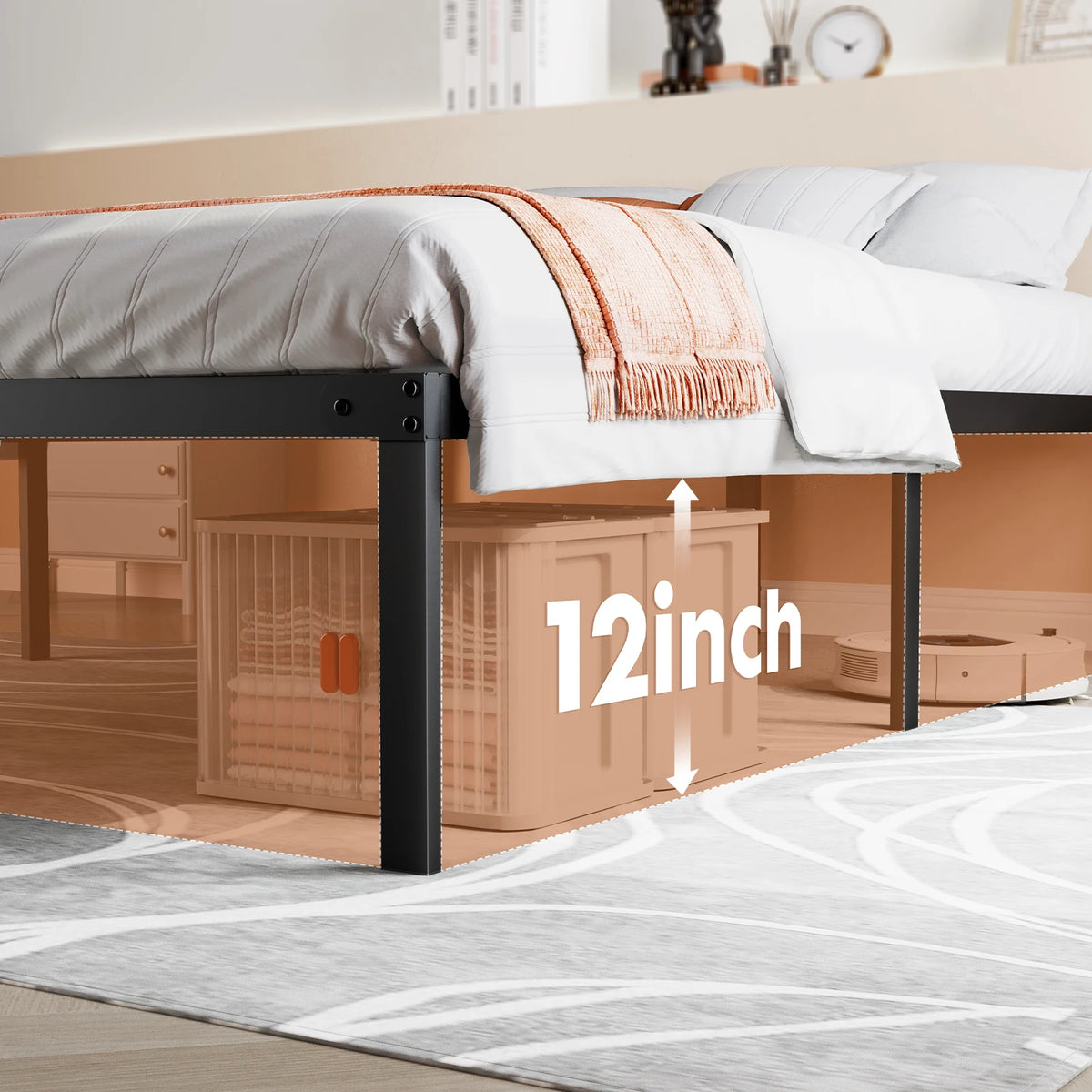 JHK Sturdy Metal Platform Bed Frame With Strong Steel Slats