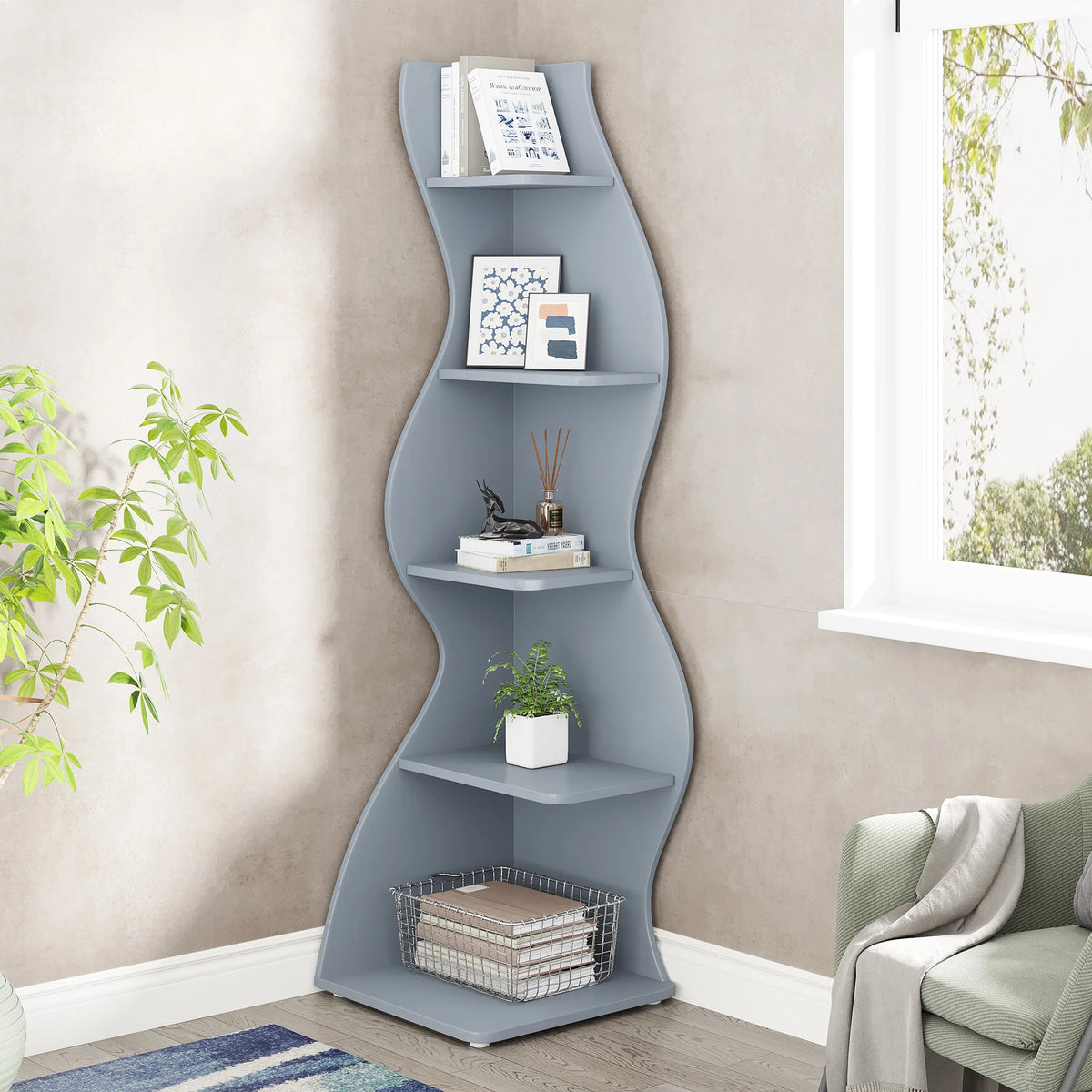Tribesigns Modern Corner Shelf Bookcase Storage Rack