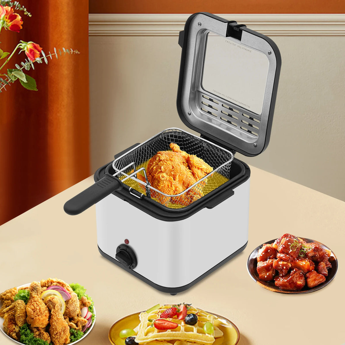 1000W Electric Deep Fryer With Adjustable Temperature And Frying Basket