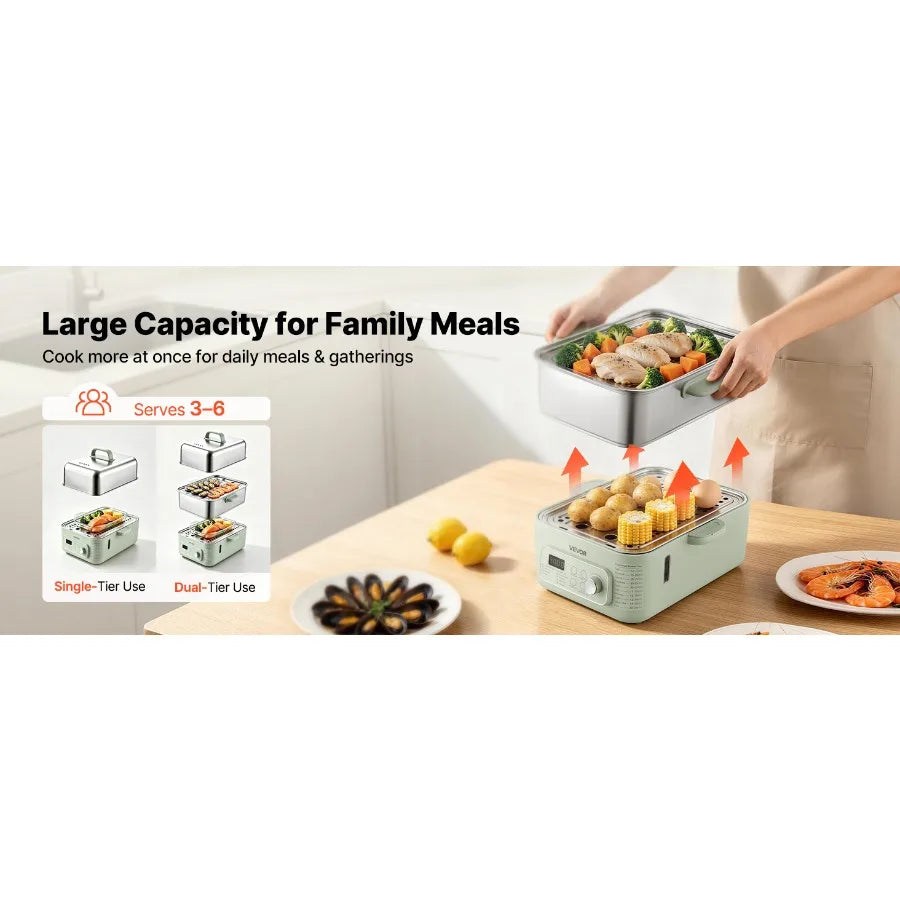 Electric Food Steamer With Two Tiers And Nine Cooking Programs