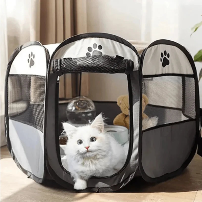 Portable Foldable Pet Tent Octagonal Waterproof Cat Dog Rabbit Fence With Removable Awning