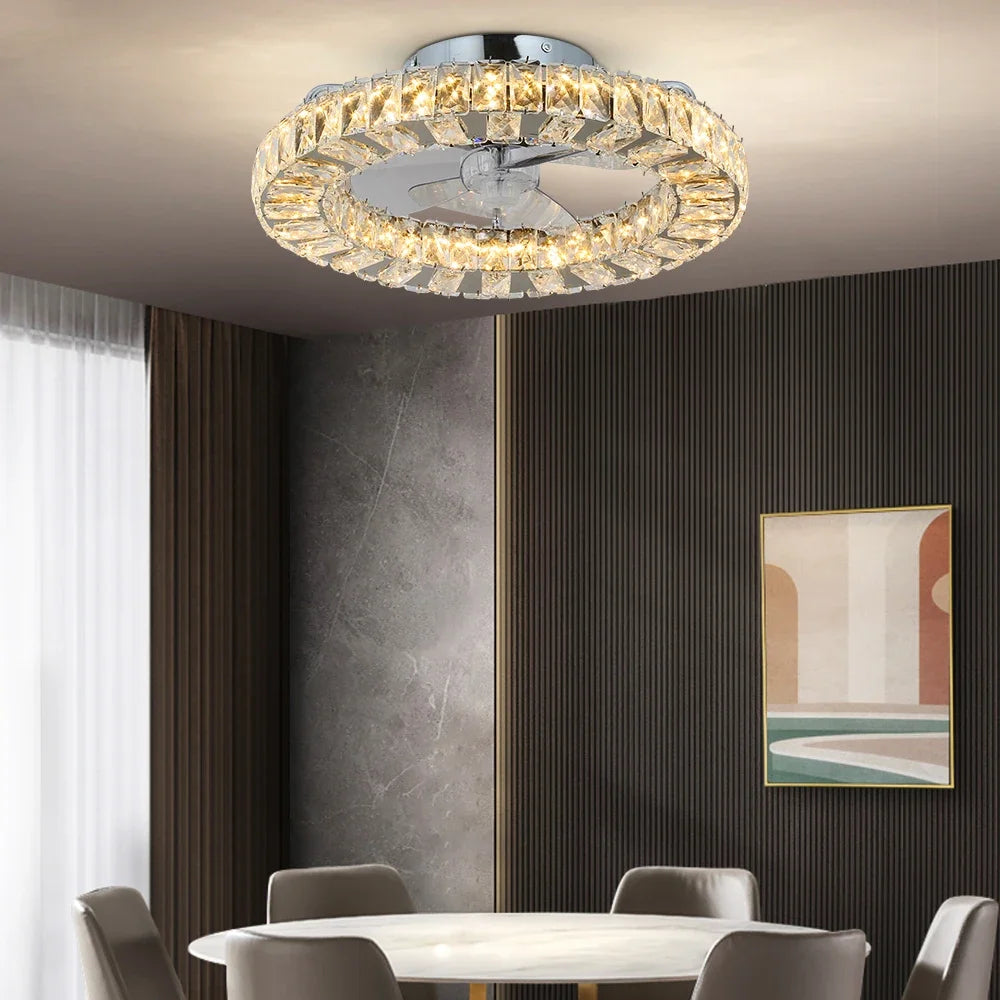 GreeLustr Led Ceiling Fan Lamp With Remote Control Living Room Lighting Crystal Chandeliers Decoration Home Luxury Hanging Light