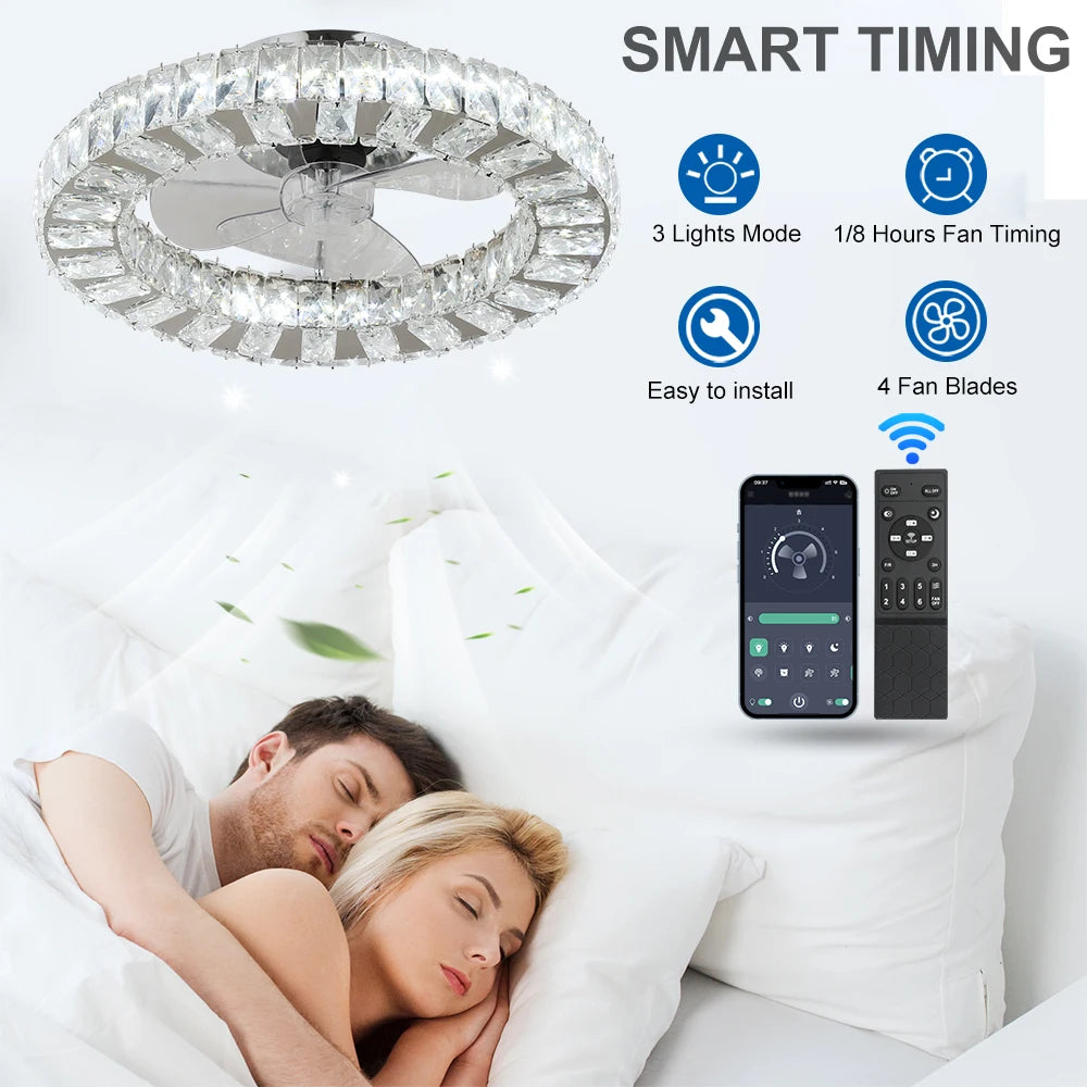GreeLustr Led Ceiling Fan Lamp With Remote Control Living Room Lighting Crystal Chandeliers Decoration Home Luxury Hanging Light