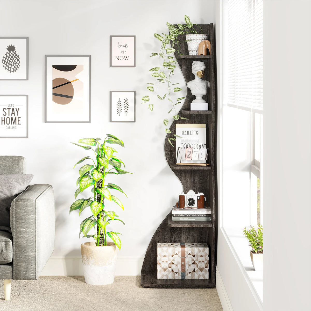 Tribesigns Modern Corner Shelf Bookcase Storage Rack