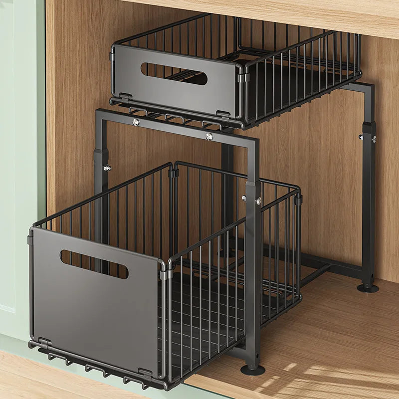 AEHOME 2 Tier Slide Out Cabinet Organizer Heavy Duty Storage Shelf