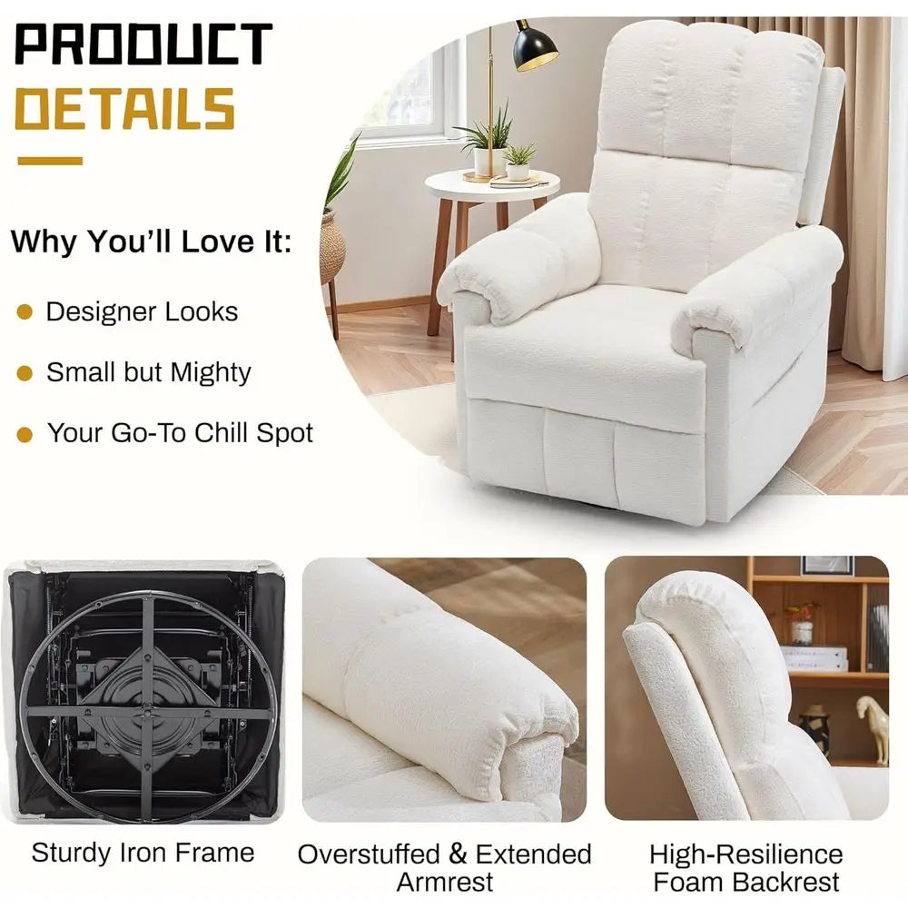 Swivel Rocker Recliner Chair for Adults in Small Spaces