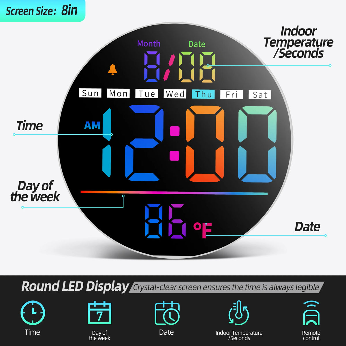 LED Wall Clock With Timer, Temperature, Date And Alarm