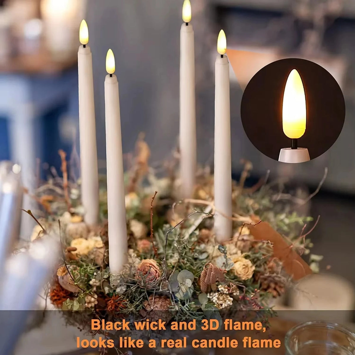 LED Flameless Taper Candles With Remote Flickering Battery Operated