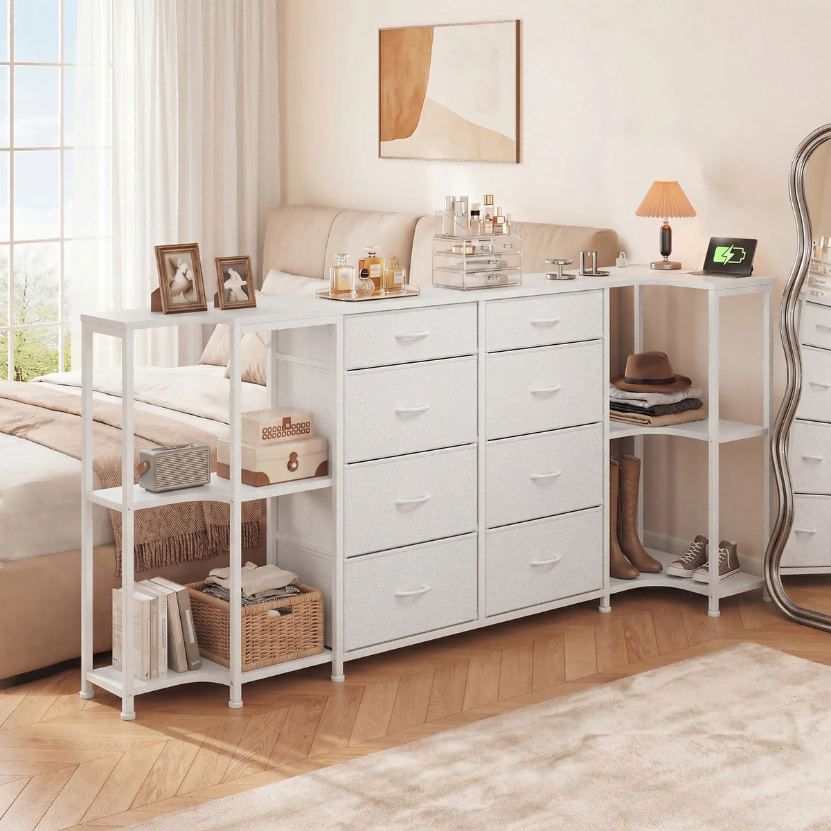 EnHomee Modern TV Stand Dresser With Dual Power Outlets