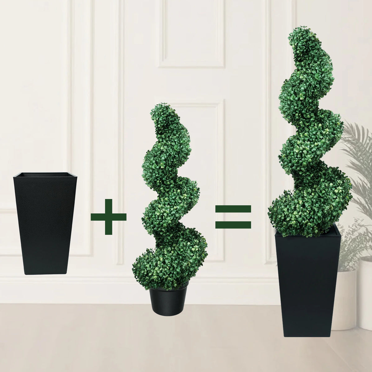 Olitree Artificial Boxwood Spiral Topiary With Planter For Home Decor