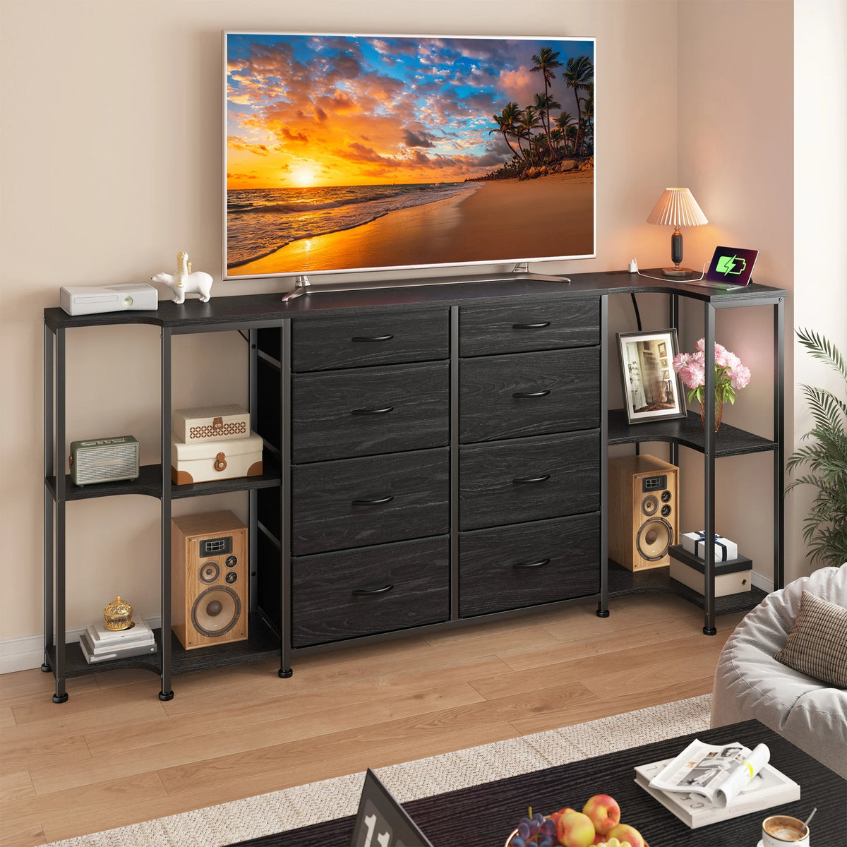 EnHomee Modern TV Stand Dresser With Dual Power Outlets