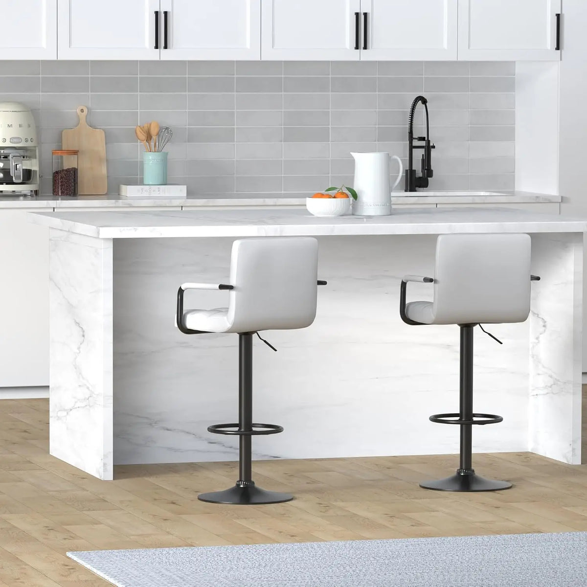 HURACAN Swivel Adjustable Bar Stools With Armrests And Footrests