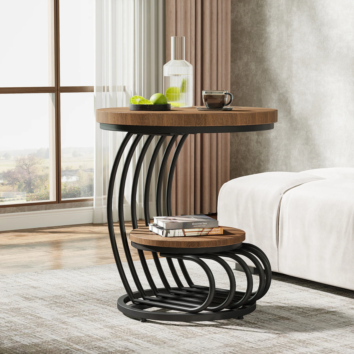 Tribesigns Modern Round End Table With Faux Marble Storage Shelf