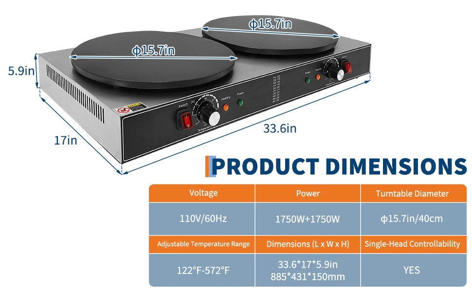 Commercial Electric Crepe Griddle With Double Nonstick Plates