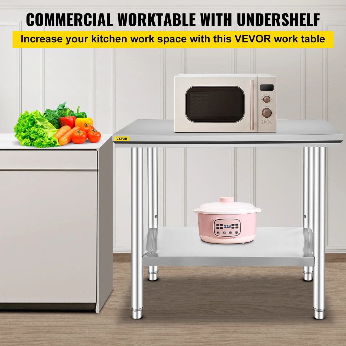 SucceBuy Stainless Steel Commercial Kitchen Worktable With Undershelf