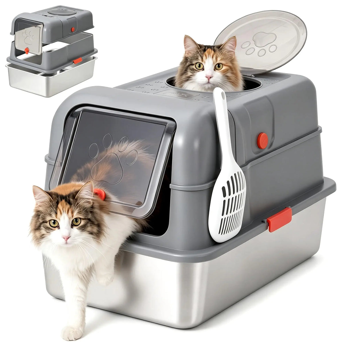 Studyset Enclosed Stainless Steel Dog Proof Cat Litter Box