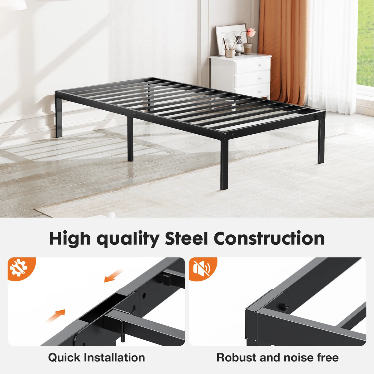 JHK Sturdy Metal Platform Bed Frame With Strong Steel Slats