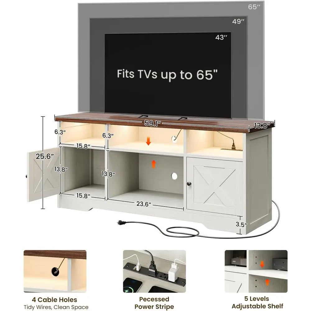 Modern LED TV Stand With Power Outlet And Storage Cabinet
