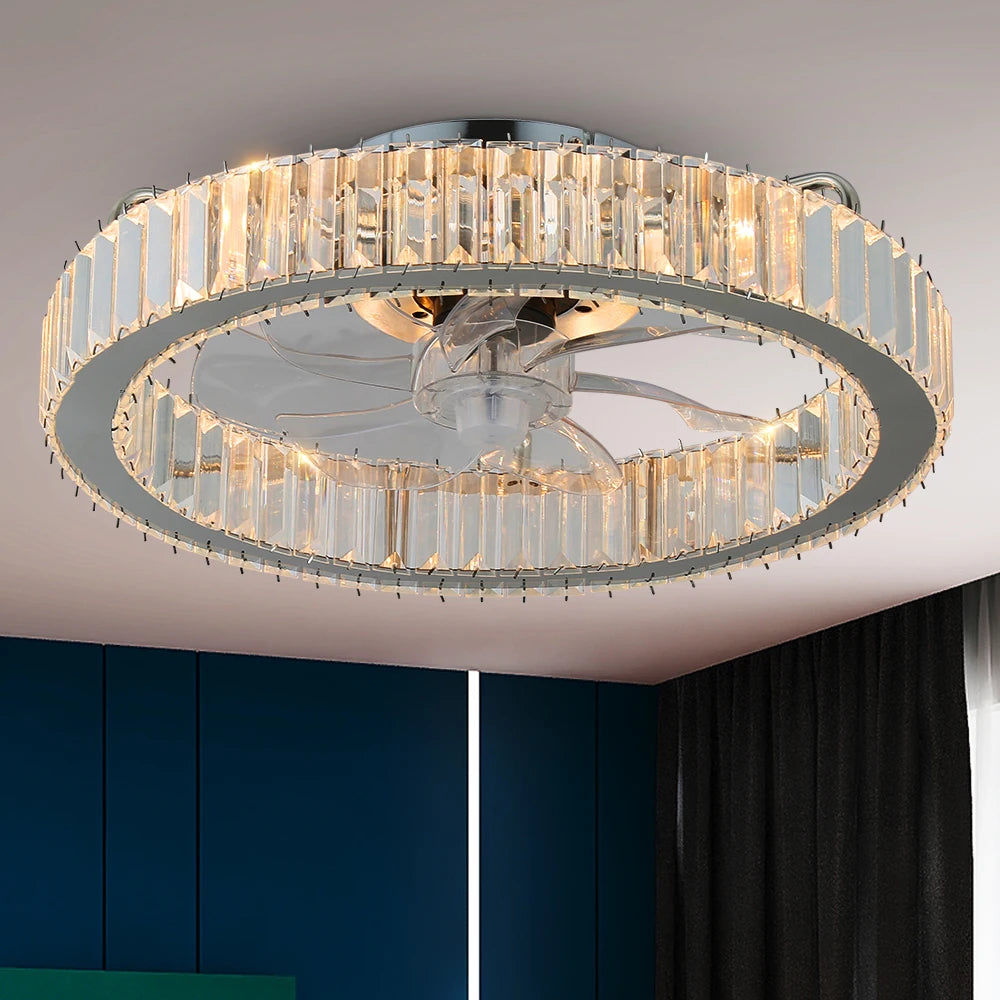 GreeLustr Led Ceiling Fan Lamp With Remote Control Living Room Lighting Crystal Chandeliers Decoration Home Luxury Hanging Light