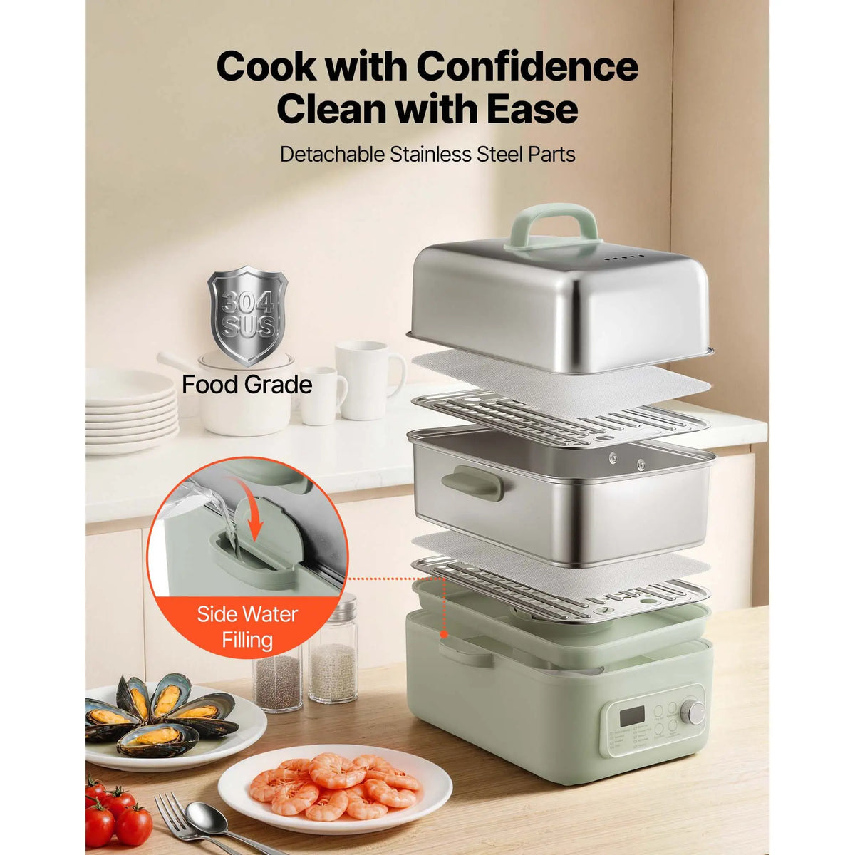 Electric Food Steamer With Two Tiers And Nine Cooking Programs