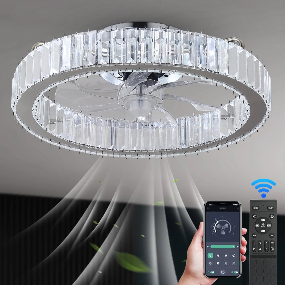GreeLustr Led Ceiling Fan Lamp With Remote Control Living Room Lighting Crystal Chandeliers Decoration Home Luxury Hanging Light