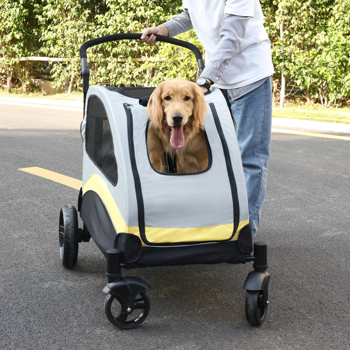 Foldable Breathable Four Wheel Pet Stroller For Travel Dogs