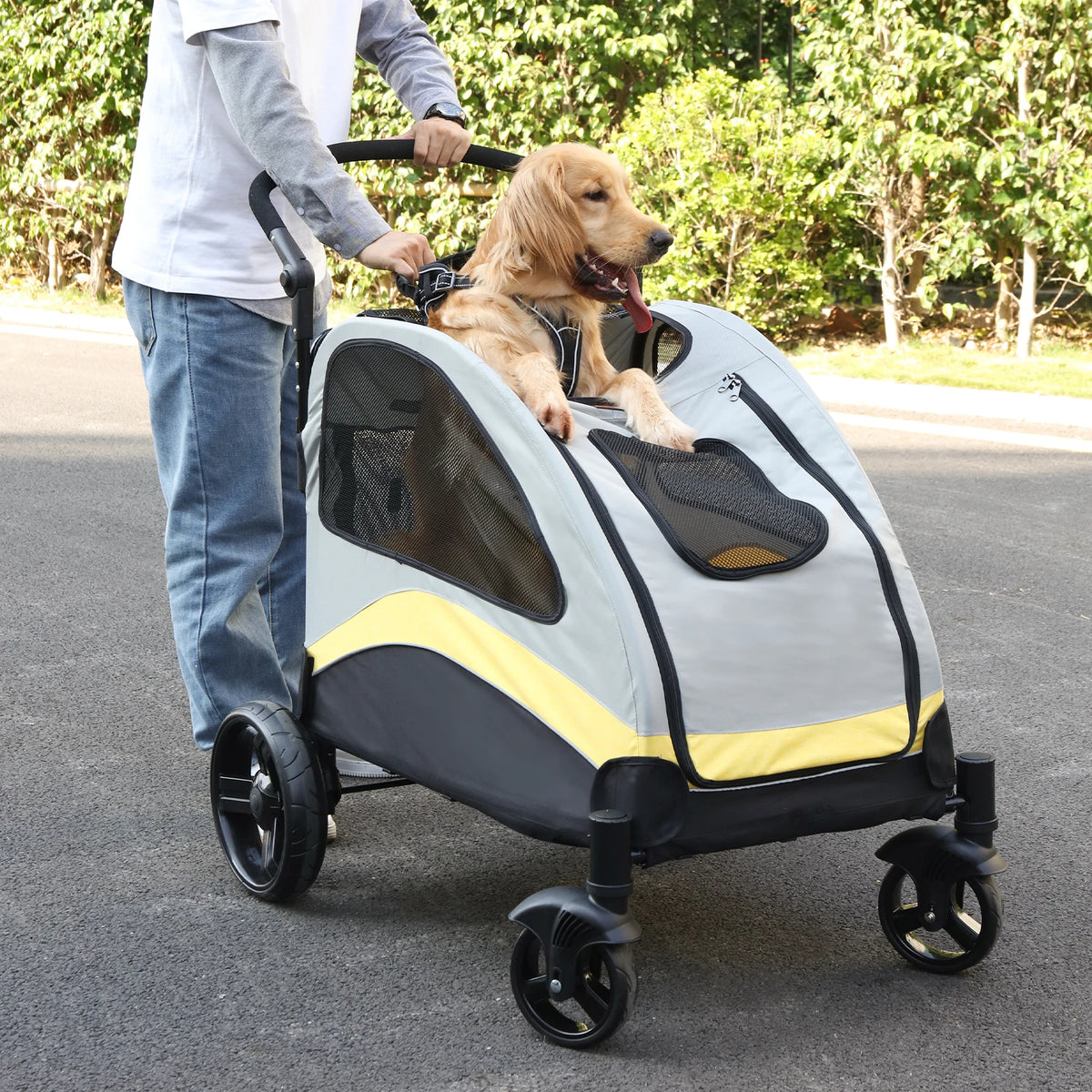 Foldable Breathable Four Wheel Pet Stroller For Travel Dogs