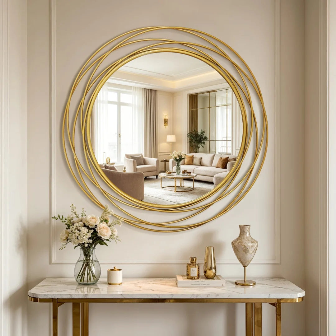 LUVODI Round Decorative Wall Mirror With Iron Wire Frame Modern Accent