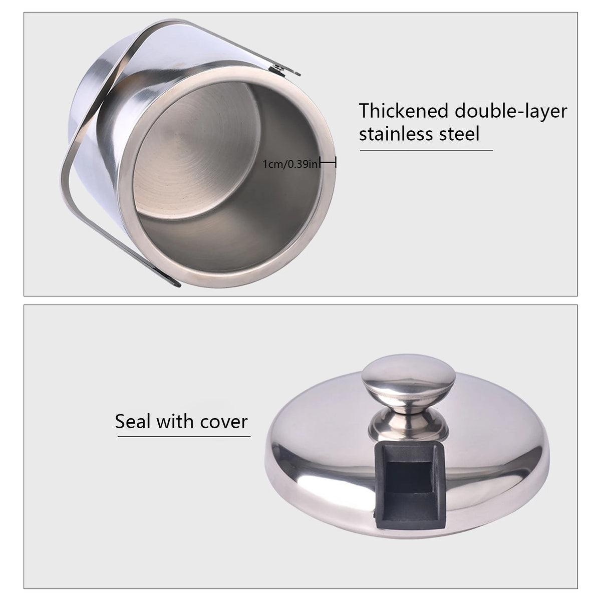 Double Wall Stainless Steel Ice Bucket With Tongs And Lid