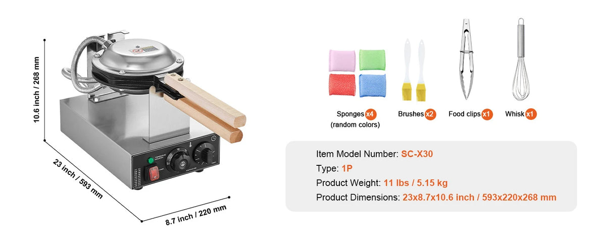 SucceBuy Commercial Bubble Waffle Maker With Nonstick Rotatable Plates