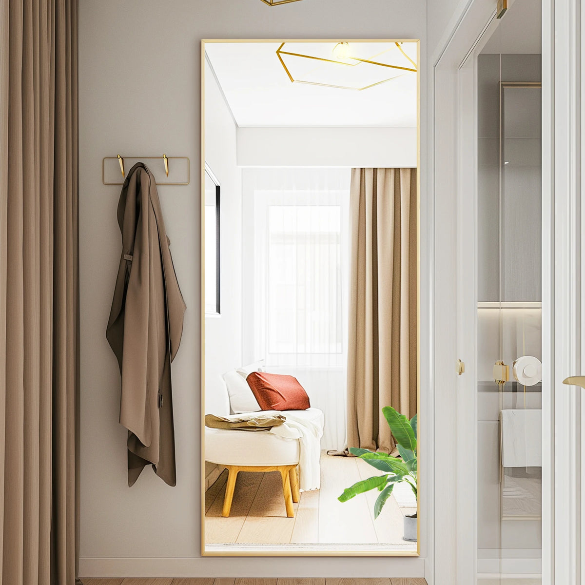 MCQ Modern Aluminum Arched Full Length Wall Mounted Standing Mirror