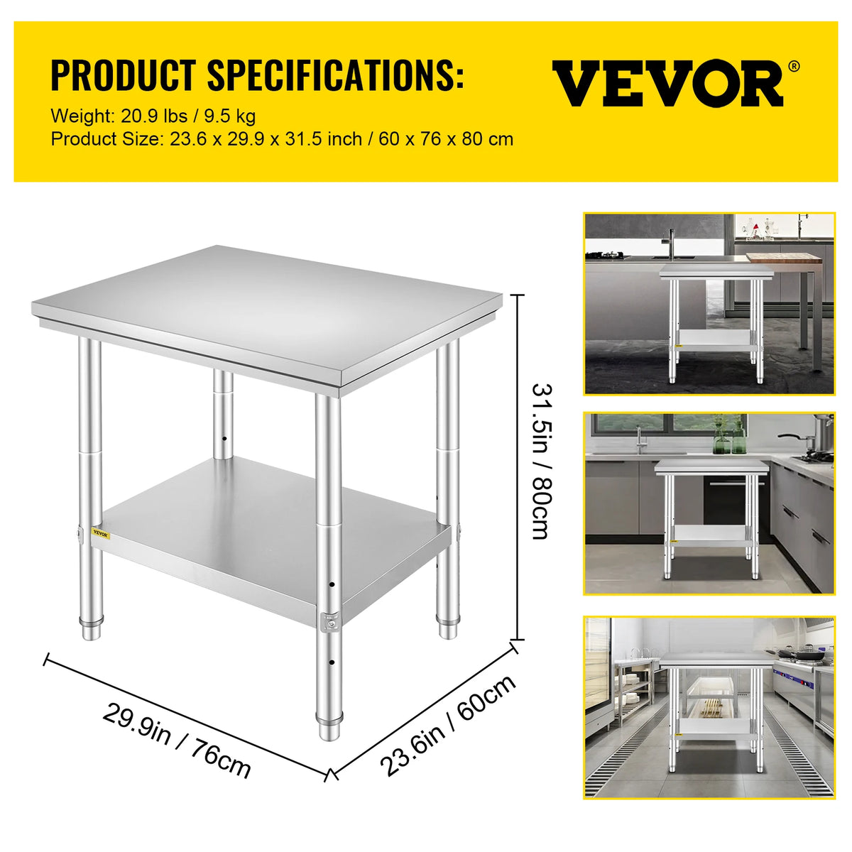 SucceBuy Stainless Steel Commercial Kitchen Worktable With Undershelf