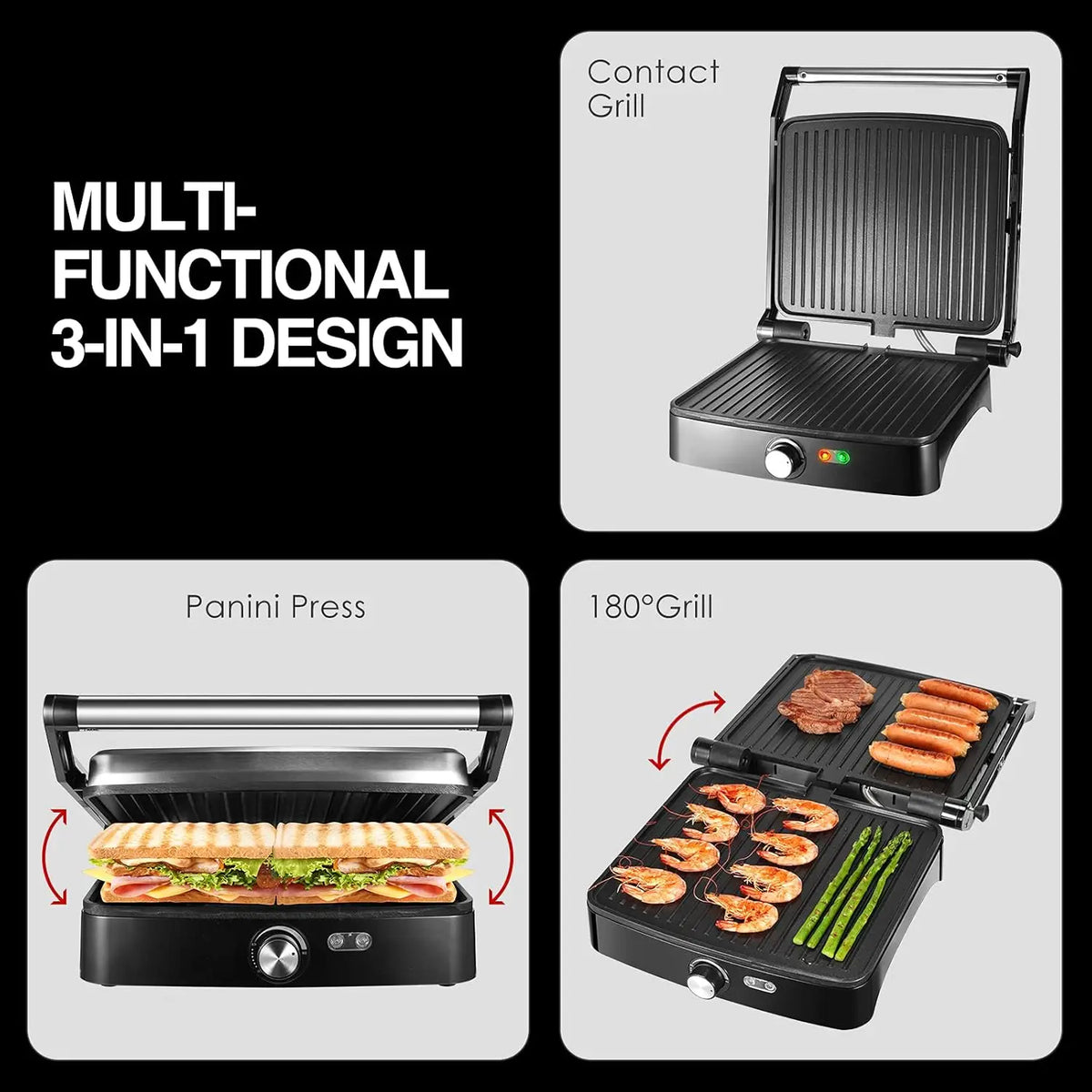 OSTBA Panini Press Grill With Adjustable Temperature And Drip Tray