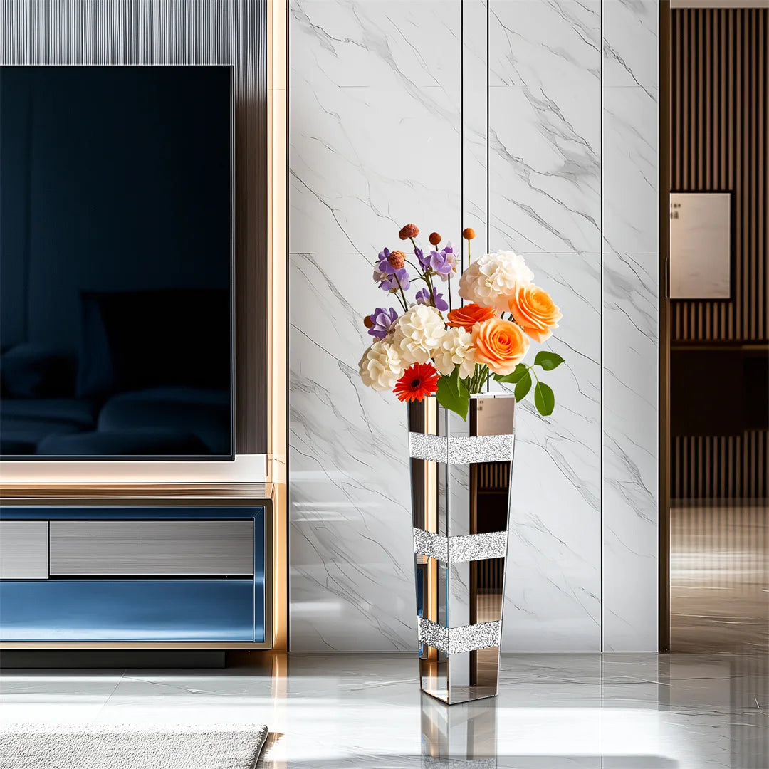 Modern Mirrored Crystal Floor Vase for Elegant Floral Displays