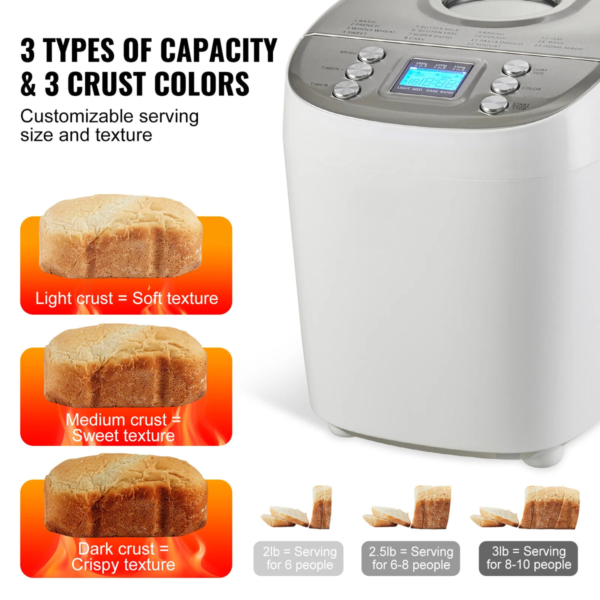 VEVOR 15 In 1 Automatic Bread Maker With Gluten Free Setting