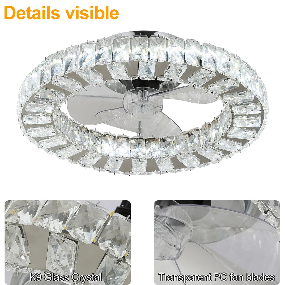 GreeLustr Led Ceiling Fan Lamp With Remote Control Living Room Lighting Crystal Chandeliers Decoration Home Luxury Hanging Light