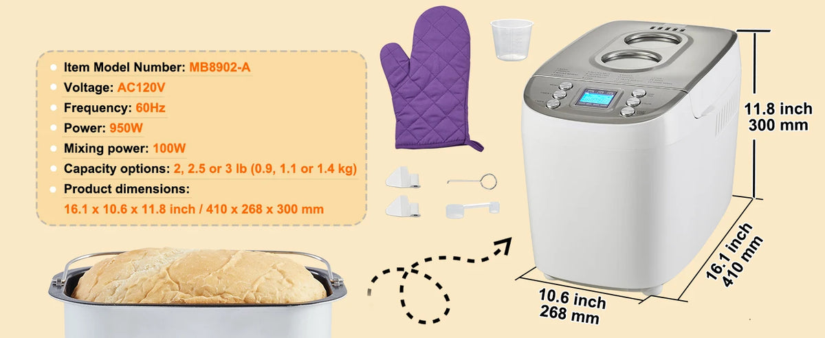 VEVOR 15 In 1 Automatic Bread Maker With Gluten Free Setting