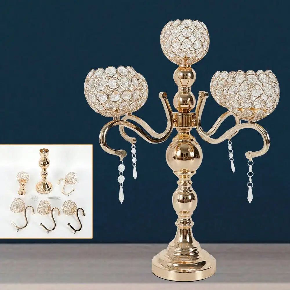 Crystal Five Arm Tabletop Candelabra For Weddings And Home Decor