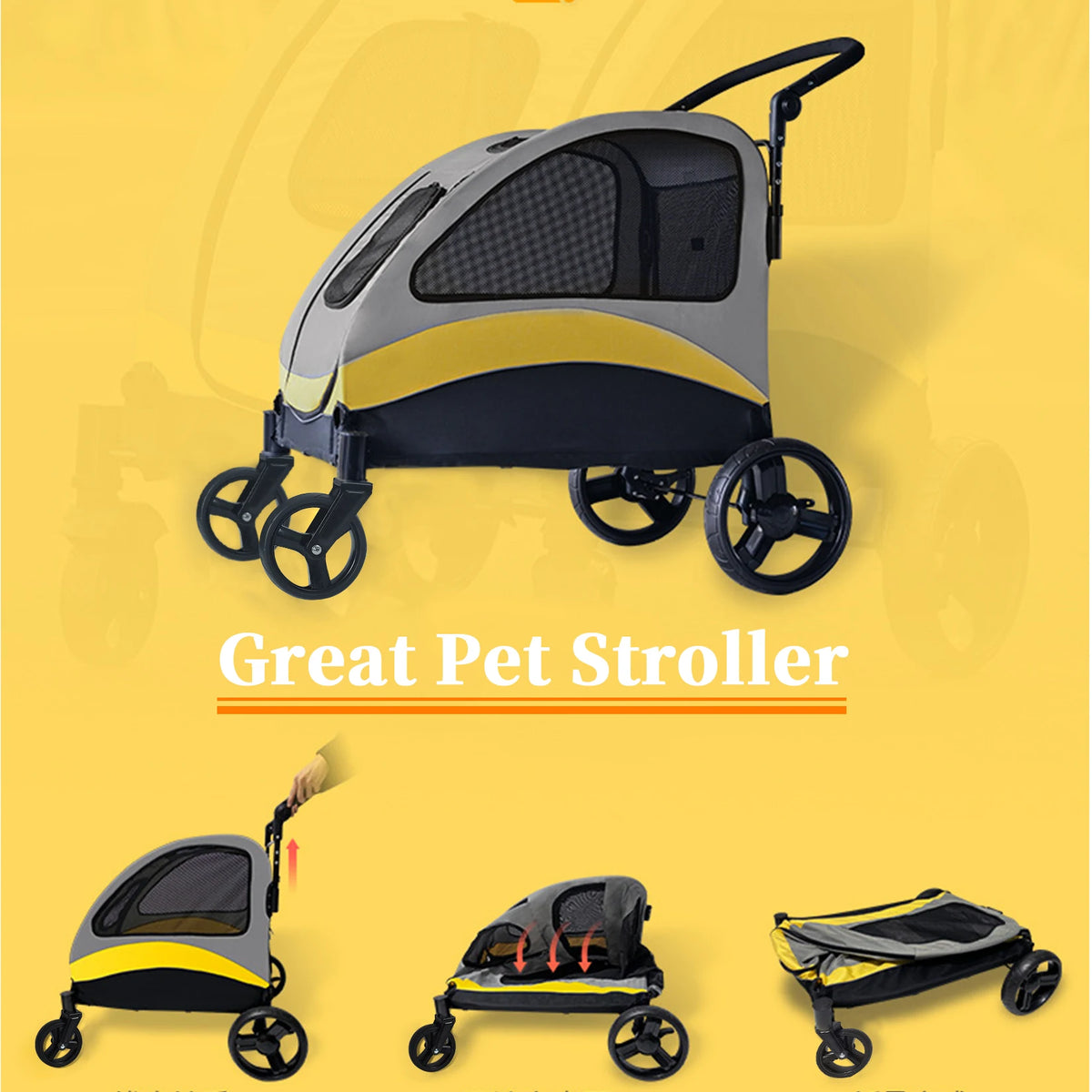 Foldable Breathable Four Wheel Pet Stroller For Travel Dogs