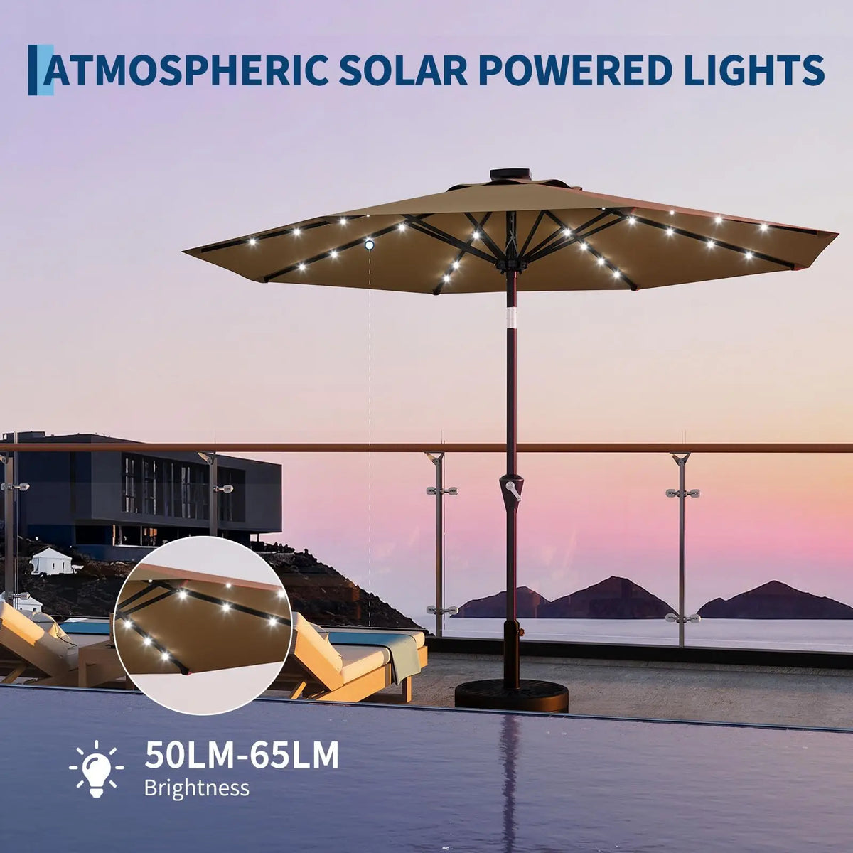 Studyset Solar Powered Outdoor Patio Umbrella With LED Lights