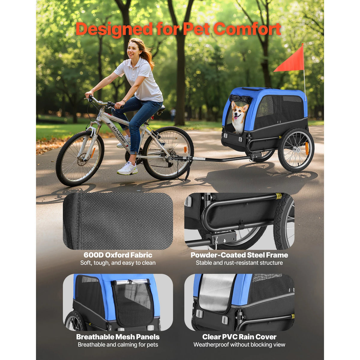 SucceBuy Dog Bike Trailer With Quick Release Wheel Flag