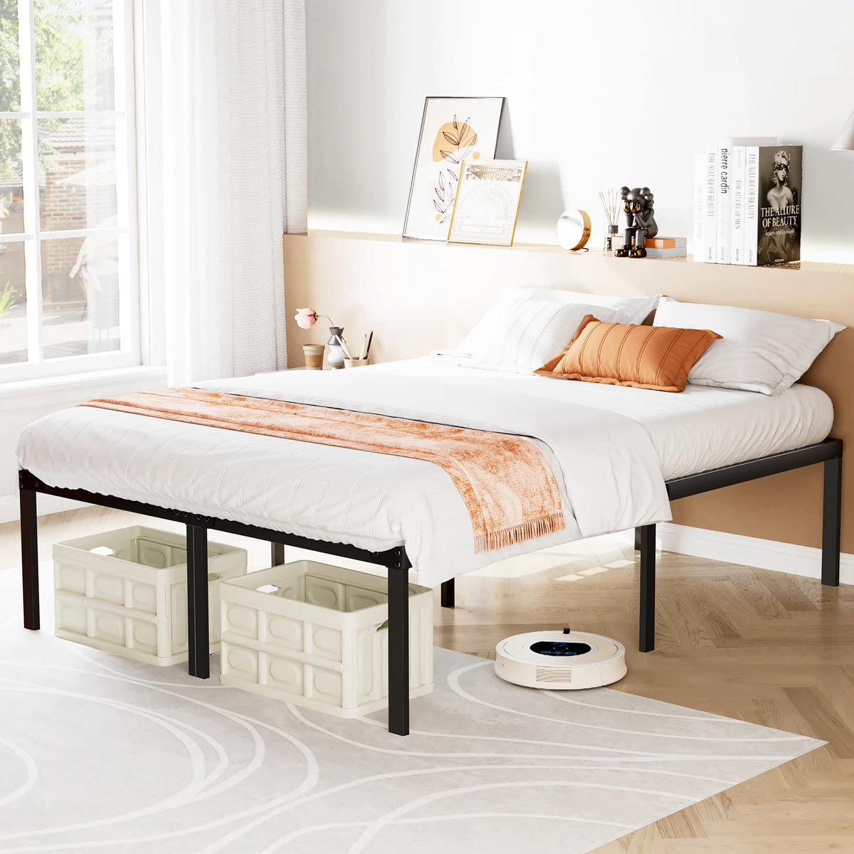 JHK Sturdy Metal Platform Bed Frame With Strong Steel Slats