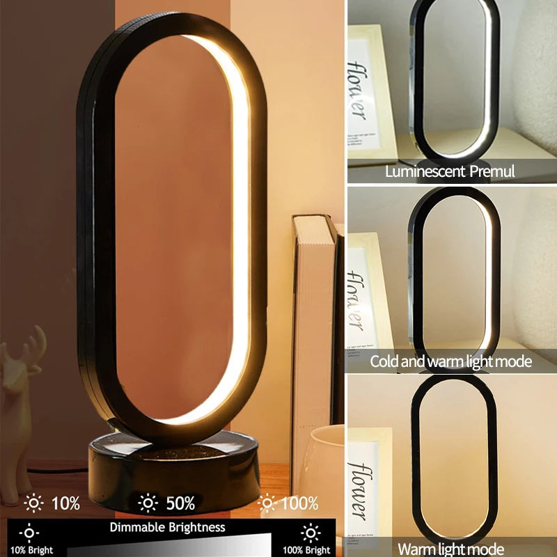 DUMILOO Modern LED Oval Ring Bedside Lamp With Dimmable Light