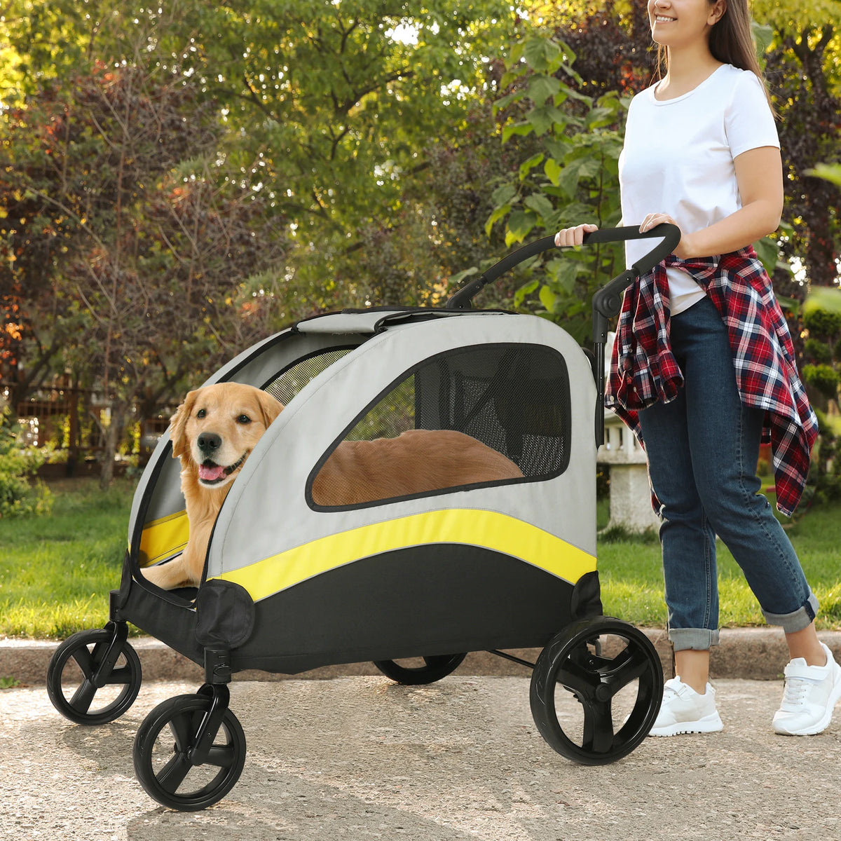Foldable Breathable Four Wheel Pet Stroller For Travel Dogs